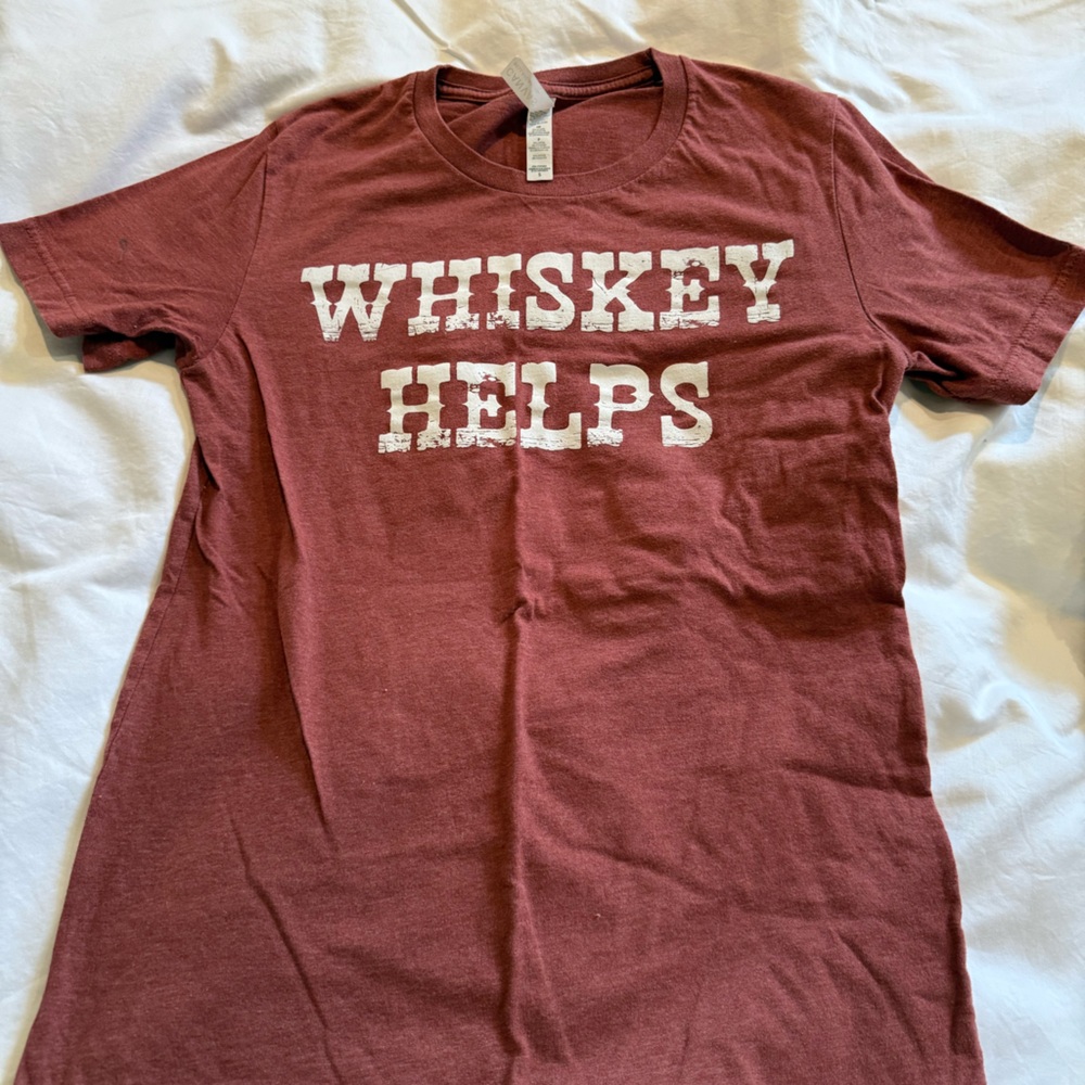 Bella Canvas Maroon Tee with White "WHISKEY HELPS" Print